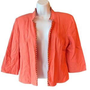 J. H. COLLECTIBLES Linen Blend 3/4 Sleeve Open‎ Front Blazer Jacket Coral Sz 10P